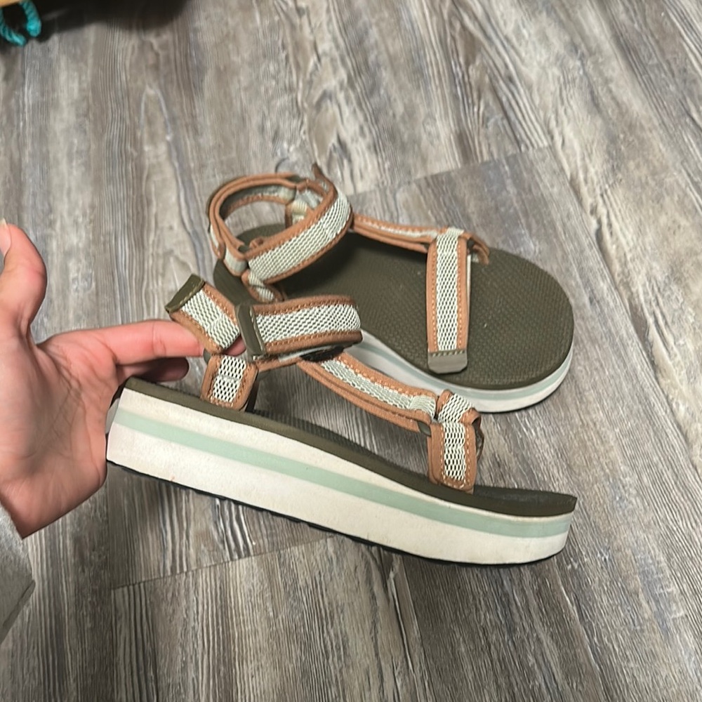 Women's Olive Green and Seafoam Teva Platform sandals
